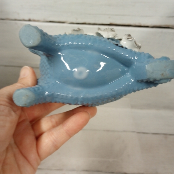 Vintage Pottery Wheelbarrow Planter Blue Silver Ceramic, Flowers, Succulents - Picture 9 of 12